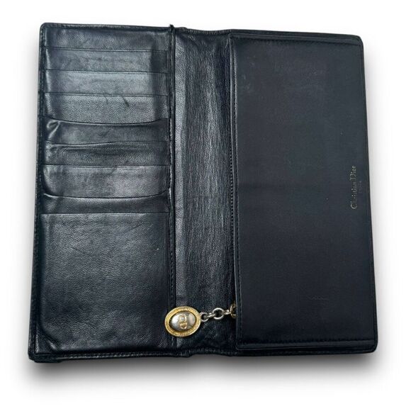 Vintage Christian Dior Lady Dior Black Leather Quilted Long Wallet 7.5 x 3.75 - Picture 4 of 11